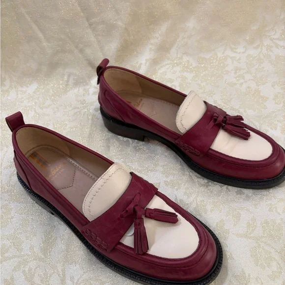 Sam Edelman Burgundy and Cream Tassel Cagliari Loafers Size 8 - Picture 3 of 14